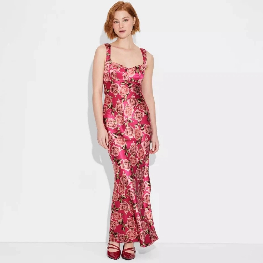 Wild Fable Women’s Satin Maxi Dress Red Floral Bodycon Size M NWT - Picture 16 of 16